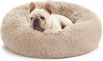 Love'S Cabin Calming Cat Bed for Indoor Cats, Anti-Anxiety Donut round Dog Bed, Fluffy Faux Fur Washable Pet Bed for Small Medium Dogs and Cats, Grey, 20In16