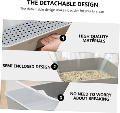 ERINGOGO Semi-Closed Cat Litter Box Potty with Detachable Anti-Splash Durable Pan Small Gray for Kitten Toilet and Cat Housebreaking3