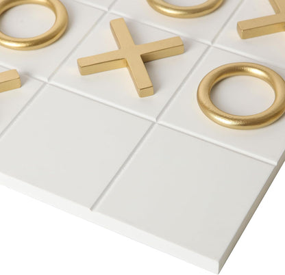 12X12 Inch Tic Tac Toe Wood Game Board Classic Coffee Table Decor Modern Wooden Travel Game for Family, White & Gold8