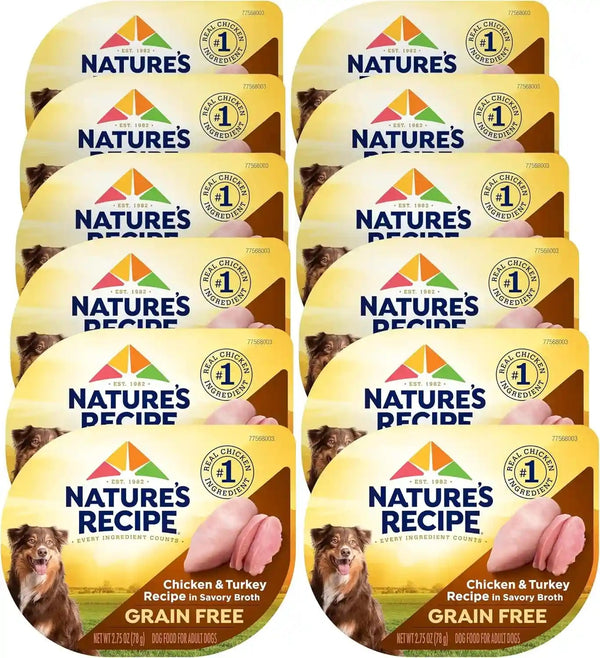 Nature'S Recipe Grain Free Wet Dog Food Variety Pack, Chicken Recipes with Beef, Turkey & Lamb in Savory Broth, 2.75 Oz. Cups (Pack of 12), 2 Count10