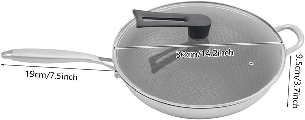 Stainless Steel Honeycomb Wok 14.2" SUS316, Stir-Fry Pan with Tempered Glass Lid & Nonstick Surface, 7-Layer Induction Compatible Frying Pan for Home & Restaurant4