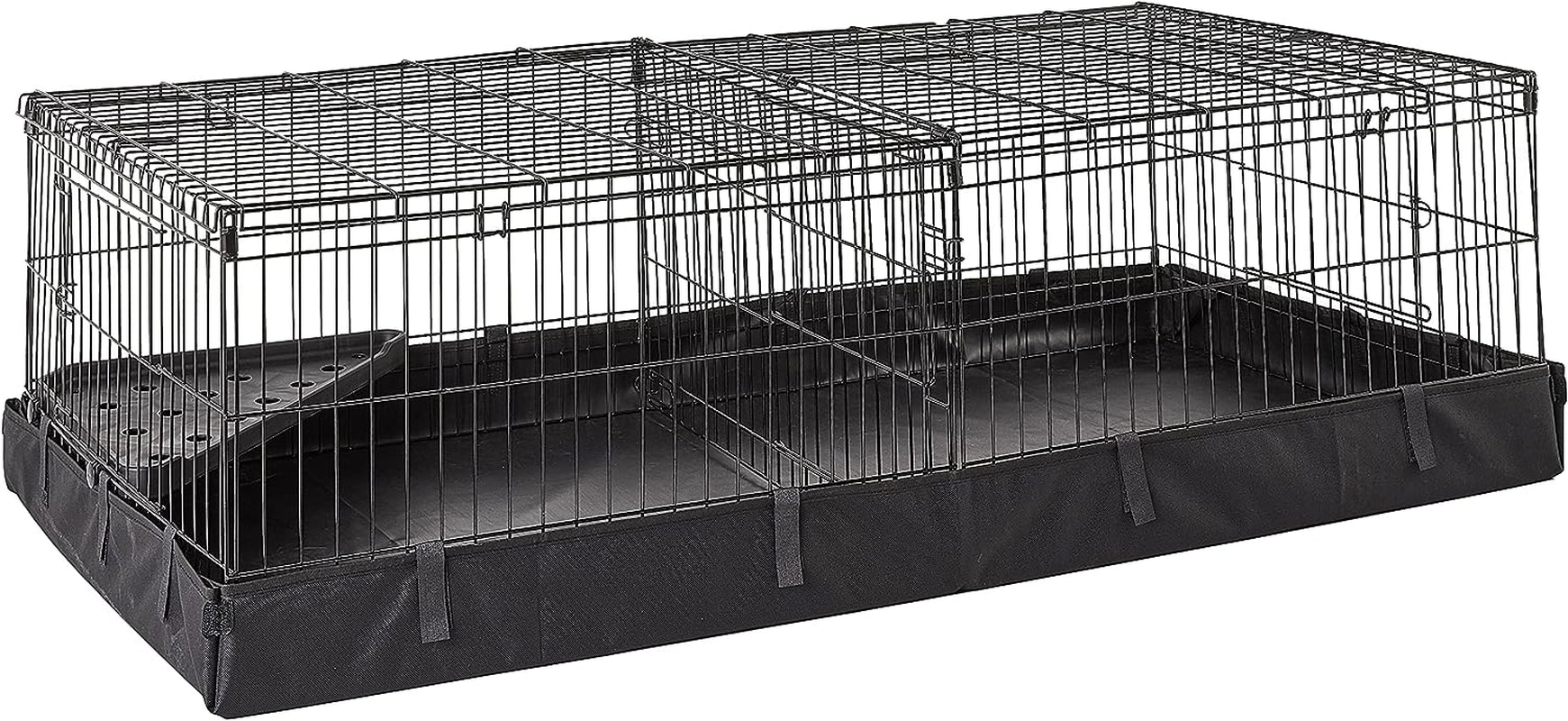 amazon-basics-leakproof-canvas-bottom-guinea-pig-cage-easy-to-clean-small-animal-habitat-with-divider-set-indoor-outdoor-portable-no-tools-needed-47-6l-x-24-2w-x-14h-black
