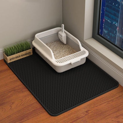 HCY&WLD Cat Litter Mat, 45X26/35X24/30X22/24X18 Inch Double Layer Cat Litter Box Mat, EVA Non-Slip, Waterproof Urine Proof Cat Litter Catcher Mat, Easy Clean Scatter Control (35X24 Inch, Khaki)20