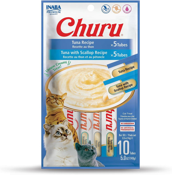 INABA Churu Cat Treats, Lickable, Squeezable Creamy Purée Cat Treat with Green Tea Extract & Taurine, 0.5 Ounces Each Tube, 20 Tubes, Tuna Variety16