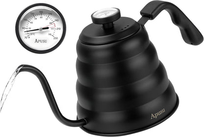 Tea Kettle with Thermometer,Black Gooseneck Coffee Kettle Pot Stovetop,40Oz | Stovetop Tea Kettle,Teapot Pour over Kettle,1200Ml,6 Cup, 1Pack1