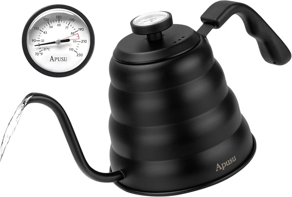 Tea Kettle with Thermometer,Black Gooseneck Coffee Kettle Pot Stovetop,40Oz | Stovetop Tea Kettle,Teapot Pour over Kettle,1200Ml,6 Cup, 1Pack1