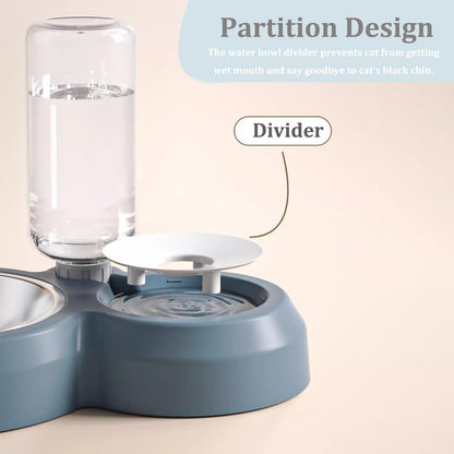 Double Dog Cat Bowls, Pets Food and Water Bowl Set with Silicone Mat | Pets Food and Water Bowl Set with Automatic Water Dispenser Stainless Steel Bowl, Gravity Feeder for Cats Small Dogs Puppies5