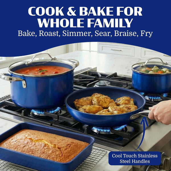 Ceraluxe 20Pc Pots and Pans Set Non Stick Ceramic Cookware Set | Deep Frying Pan & Bakeware Set Included, Non Toxic PFOA/PFOS/PTFE Free, Cool Touch Handles, Oven & Dishwasher Safe8