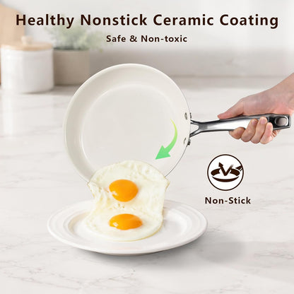 8" Nonstick Ceramic Frying Pan, Small Pan Non Toxic, White | PTFE & PFAS & PFOA Free Ceramic Coating, Dishwasher/Oven Safe, Induction Compatible, Suitable for All Stovetops2