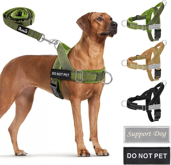 Slowton No Pull Dog Harness - Heavy Duty Dog Harness and Leash Set for Medium Large Dogs, Reflective Tactical Harness with Soft Padded and Front Clip for Easy Walk and Training (Black L)10