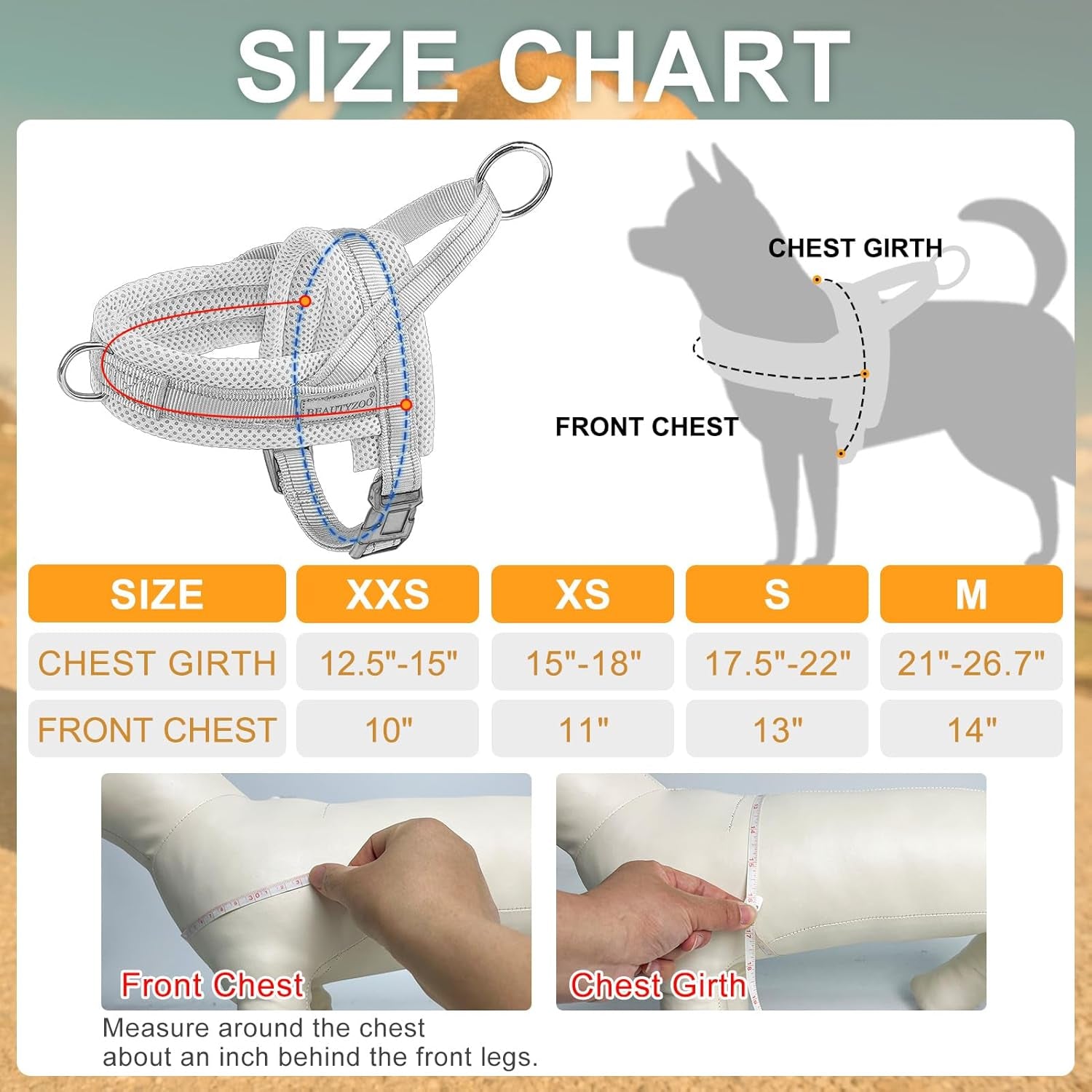 beautyzoo-dog-harness-no-pull-quick-fit-dog-harness-and-leash-set-escape-proof-vest-harness-with-soft-handle-reflective-breathable-mesh-padding-harness-for-medium-size-dog-training-walking-beige-m