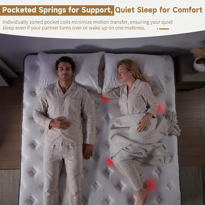 Queen Mattress, 12 Inch Hybrid Queen Mattress in a Box, Medium Firm Memory Foam Mattress, with Individual Pocket Springs, Upgrade Zoned Support, Motion Isolation&Pressure Relief, Certipur-Us5