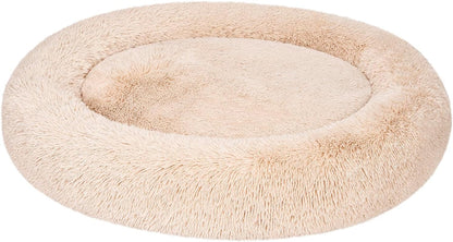 Amazon Basics Washable Donut Pet Bolster Faux Fur Bed with Removable Cover, Anti-Slip Bottom for Dog, Beige, 23" X 23"11