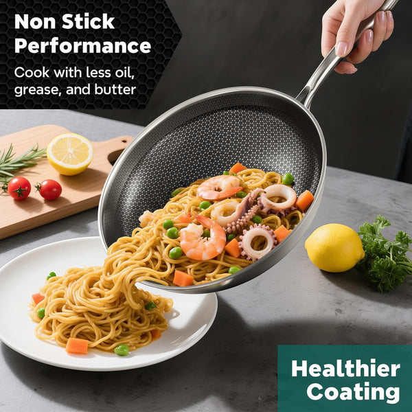 Wok Pan, 13-Inch Stainless Steel Woks & Stir-Fry Pans Nonstick, Wok Pan with Lid for Induction, Hybrid，Electric, Gas, Halogen, All Stoves, Professional PFOA Free Cookware, Dishwasher & Fast Heat5