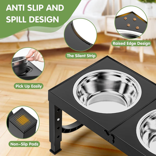 XIAZ Elevated Dog Bowls Large Breed Raised Dogs Bowl Stand Large/Medium Sized Dog Stainless Steel Food Water Bowl Stands 5 Heights Adjustable 9/11/12/14In Black Pet Feeder Dish Station4