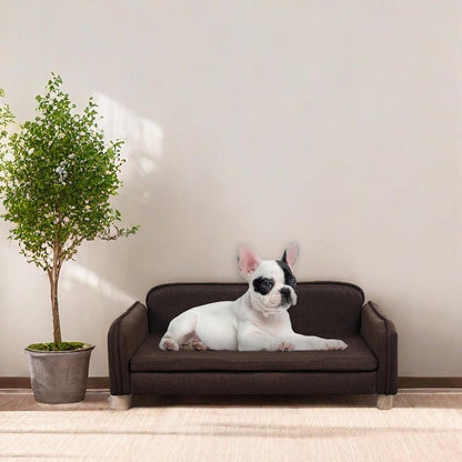 Big Sized Dog Bed -Wooden Frame Pet Sofa Couch, Washable Cushion Cat Couch, Linen Fabric Dog Sofa and Chair for Medium Pet Rest. (Brown)6