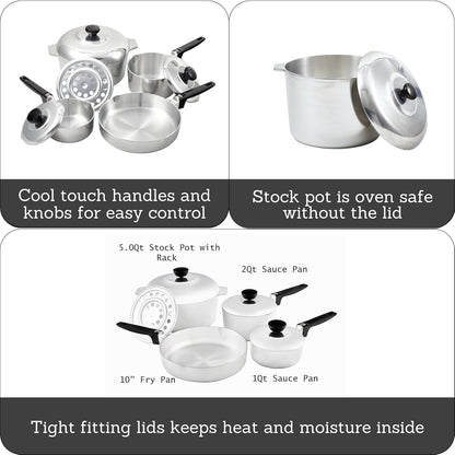 USA Heavy Duty 8-Piece Cast Aluminum Cajun Cookware Set, Silver | Mirror-Polished Finish, Bakelite Handles and Knobs with Lids, Ideal for Most Kitchen Tasks, Great for Home Cooks2