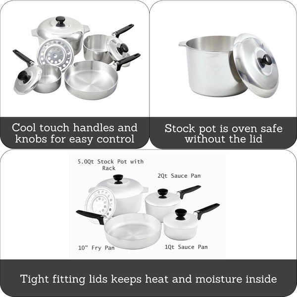 USA Heavy Duty 8-Piece Cast Aluminum Cajun Cookware Set, Silver | Mirror-Polished Finish, Bakelite Handles and Knobs with Lids, Ideal for Most Kitchen Tasks, Great for Home Cooks2
