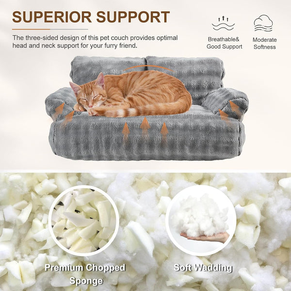 Cat Couch Bed, Cute Pet Sofa for Indoor Cats, 26"X15", Grey | Soft Pet Couch for Kittens Puppies, Small Dog Sofa Bed, Removable Washable Cover4