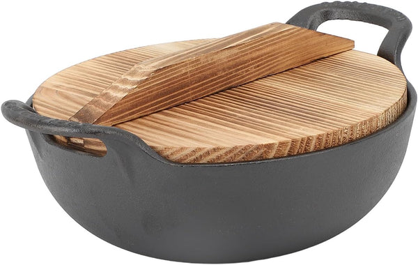 Cast Iron Wok Pan 14 Inch Pre Seasoned Stir Fry Skillet with Wooden Lid Flat Bottom Oven Safe for Authentic Asian Cooking on Stovetop for Home Cooks (25Cm)9