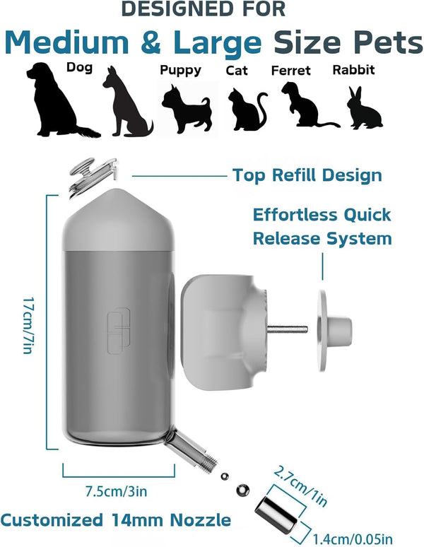 Pet Water Bottle Hanging Dog Water Dispenser Kennel Drinker Kettle Feeder BPA Free Cage Crate Hutch Puppy Cat Rabbit (17Oz, Gray)2