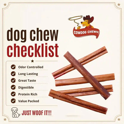 Cowdog Chews Beef Bully Stick: Odor-Free, Fully Digestible Beef Collagen Chews (5-7", 10 Count) - Natural, Grain-Free, Long-Lasting Collagen Bully Stick Substitute for All Dog Breeds5