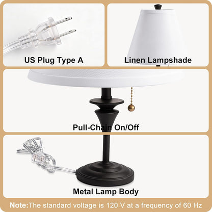 Metal Table Lamp for Bedroom, Pack of 2, Black Base (Bulb Not Included) | Modern Decor Lighting for Living Room Bedside Nightstand Office, White Linen Fabric Shade Desk Lamp with Black Metal Base7