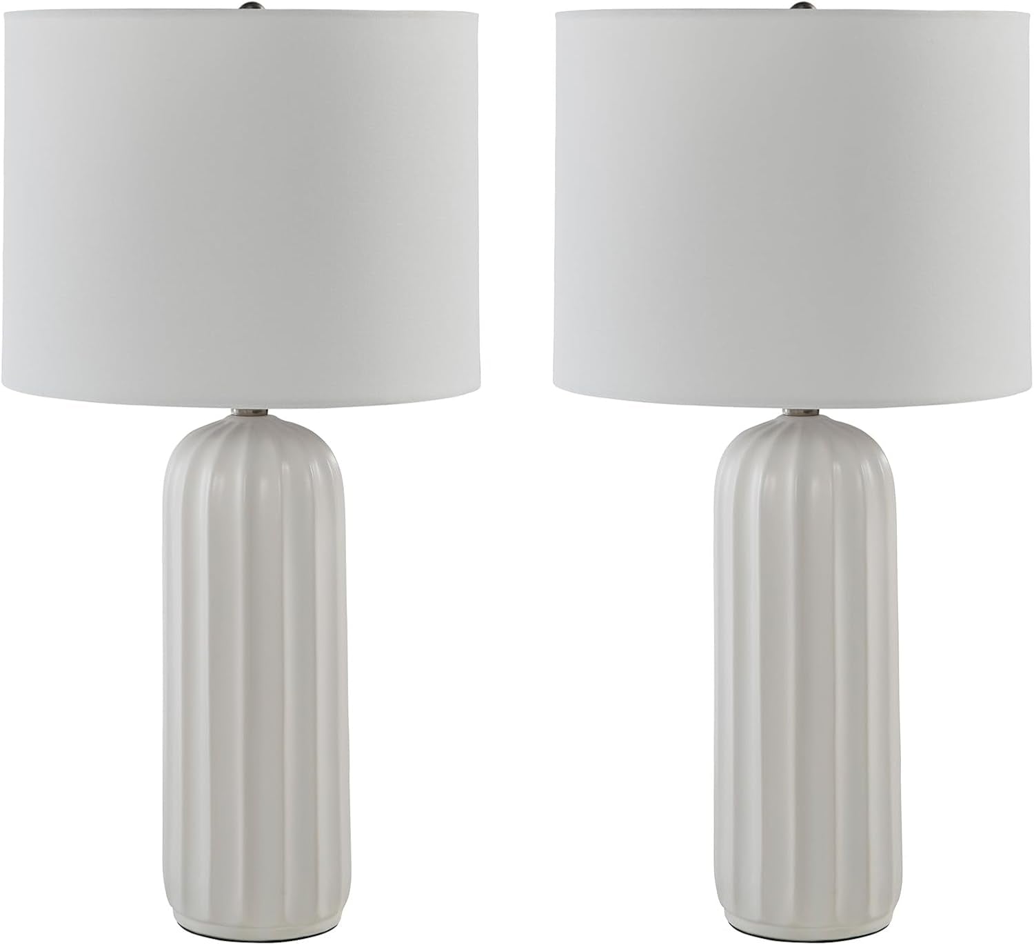 signature-design-by-ashley-clarkland-table-lamps-set-of-2-white-ceramic-premium-hardback-drum-shades-100w-max-e26-sockets-24-inch-tall-design-optimized-for-nightstands-and-living-room-tables