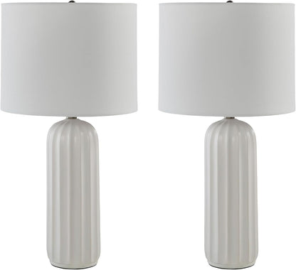 Signature Design by Ashley Clarkland Table Lamps Set of 2, White Ceramic | Premium Hardback Drum Shades, 100W Max E26 Sockets, 24-Inch Tall Design Optimized for Nightstands and Living Room Tables1