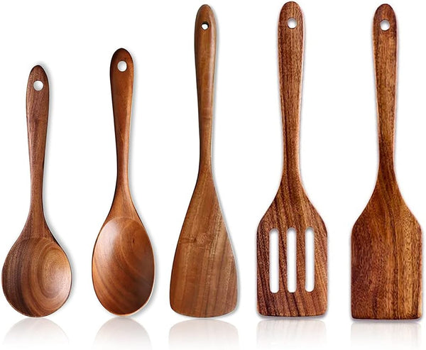 Wooden Spoons for Cooking Kitchen Utensil Set Non Toxic Acacia Wood Spatula | Wooden Utensils for Cooking Spatula Turner Slotted Serving Spoon Teak Cooking Utensils Kitchen Gadgets Bamboo Flat Spatulas1