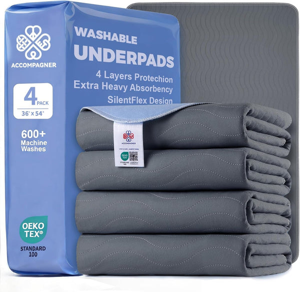 Accompagner Incontinence Bed Pads Washable Waterproof, Ultra-Absorbent Reusable Underpads for Diaper Changing, Nursing, Bedridden, Adults, Seniors, Kids and Dogs (Blue, 24"X24"(Pack of 6))31