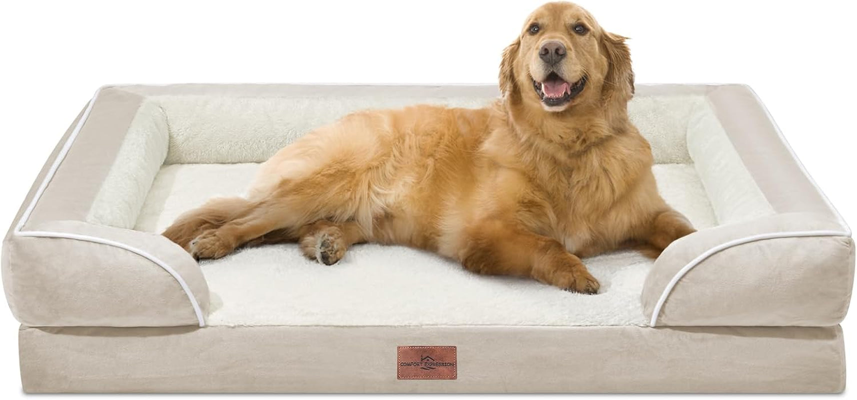 comfort-expression-orthopedic-dog-bed-for-extra-large-dogs-with-bolster-waterproof-dog-couch-bed-with-washable-cover-non-slip-bottom-supportive-egg-crate-foam-xl-pet-bed-42x30-inch