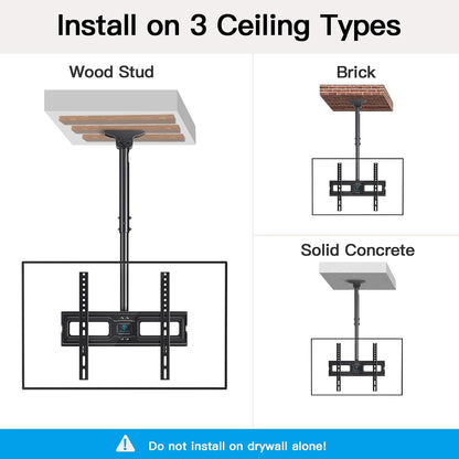 Ceiling TV Mount for 26-65 Inch Flat Screen Displays, Max VESA 400X400Mm, Hanging Adjustable Ceiling TV Bracket Fits Most LCD LED OLED 4K Tvs, Pole Ceiling Mount Holds up to 110Lbs, PSCM27