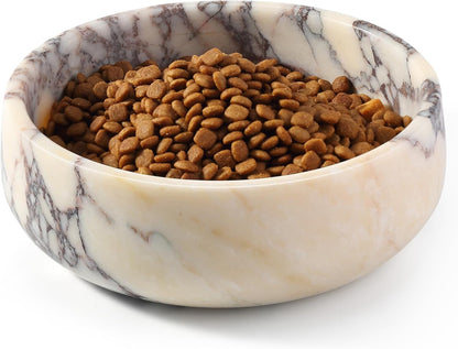 White Marble Dog Bowls, Non-Slip Dog Food Water Bowl Small, Heavy Duty Pet Bowl for Cats and Medium Dogs, Weighted African Natural Marble, Holds 4 Cups(5Lbs)17
