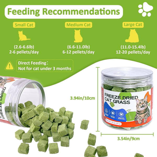 Freeze-Dried Cat Grass Treats with Premium Gourmet Blend - Natural Hairball Control & Gut Health Support for Cats (Chicken Breast Formula, 1.76 Oz)2