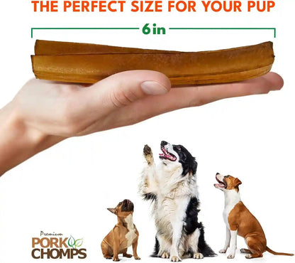 Pork Chomps Roasted Pork Skin Dog Chews, 6 Inch Rib Shapes, 10 Count, Pack of 1 - Long-Lasting Treats for Dogs - High Protein, Rawhide-Free, Low Fat, Healthy & Delicious Chews4