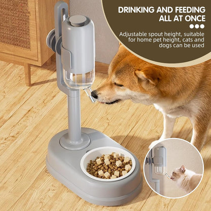 Pet Standing Water Dispenser Cat Dog Standing Ceramic Bowl Automatically Feeding Water Height Adjustable Detachable Pole (Gray, Large)7