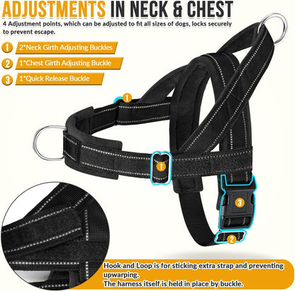 Slowton No Pull Dog Harness - Heavy Duty Dog Harness and Leash Set for Medium Large Dogs, Reflective Tactical Harness with Soft Padded and Front Clip for Easy Walk and Training (Black L)5