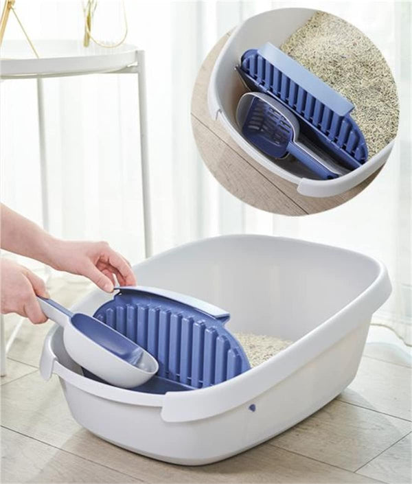 Open Cat Litter Box Large Litter Pan for Cats High Sided Kitten Litter Box with Cat Litter Scoop Removable Pedal Type Cat Toilet Pet Supplies Easy to Clean4
