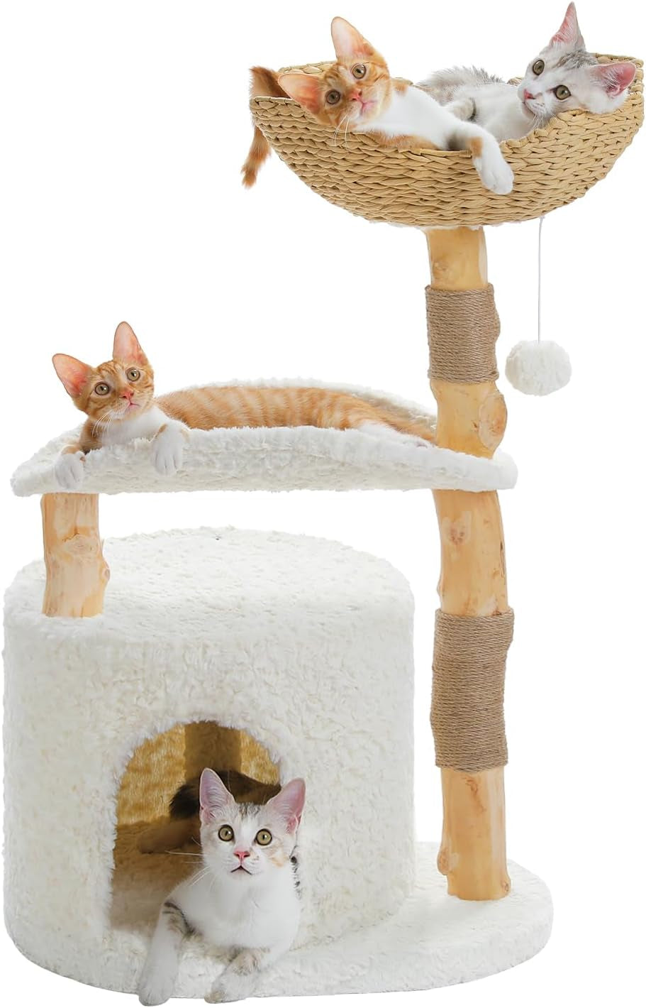 pawz-road-59-modern-cat-tree-natural-wood-cat-tower-for-large-cats-white-wicker-basket-bed-2-flower-perches-for-multi-cat-cat-tree-tower-with-large-condo-hammock-solid-wood-cat-tree-house
