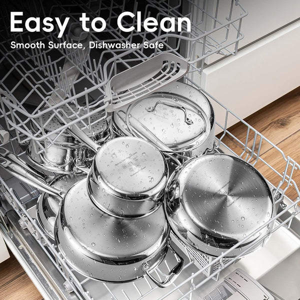 Tri Ply Stainless Steel Cookware Set, 16-Piece Pots and Pans Set with Kitchen Utensils and Steamer, Non-Toxic, Multiclad, Induction Oven Compatible, Dishwasher Safe5