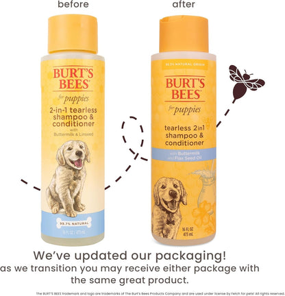 Burt’S Bees for Pets Tear Free Puppy Shampoo & Conditioner with Buttermilk, 2 in 1 Gentle Dog Shampoo for Puppies, Cleans and Conditions Sensitive Skin, 16 Fl Oz | Gentle 2-In-1 Formula Cleans and Conditions Sensitive Puppy Skin and Coat; Tearless for Easy Bath Time2