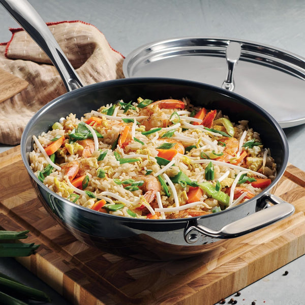 Utsava Tri-Ply Clad Stainless Steel 3.75-Quart Wok with Lid | Ceramic Non Stick Interior, Induction-Ready Cooking Pan2