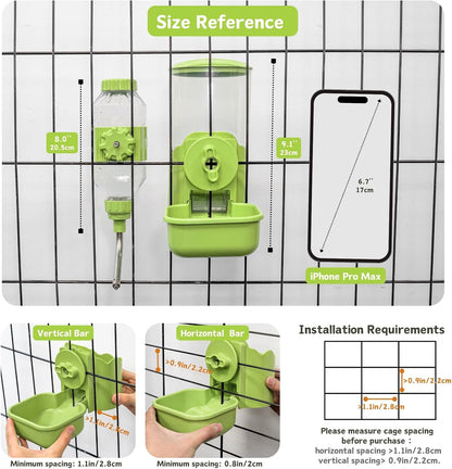 Automatic Pet Food Water Dispenser, Auto Gravity Pet Feeder Water Bottle Set for Cage, Feeding Station for Puppy Kitten Rabbit Guinea Pigs Chinchilla Ferret Hedgehog (Green)4