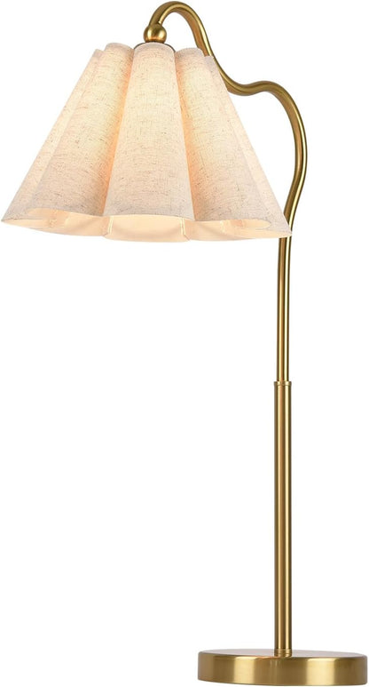 Table Lamp with Beige Pleated Linen Shade, Curved Gold Metal Base, E26 Socket – 23" Tall Modern Bedside Desk Lamp for Bedroom, Living Room, Office – Bulb Not Included9