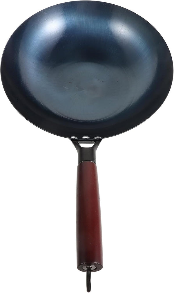 30Cm round Bottom Traditional Iron Wok with Wooden Handle, 1.5Mm Thick Gas Stove Wok Pan for Home Cooking, Pre-Seasoned Carbon Steel Stir-Fry Pan without Non-Stick Coating1