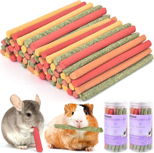 ERKOON 40Pcs Rabbit Timothy Hay Sticks, Five Flavors：Purplepotato/Timothyhay/Pumpkin/Strawberry/Carrot，Suitable Guinea Pig, Hamste, Gerbil, Chinchilla Treats, Chew Toys for Teeth for Bunnies9