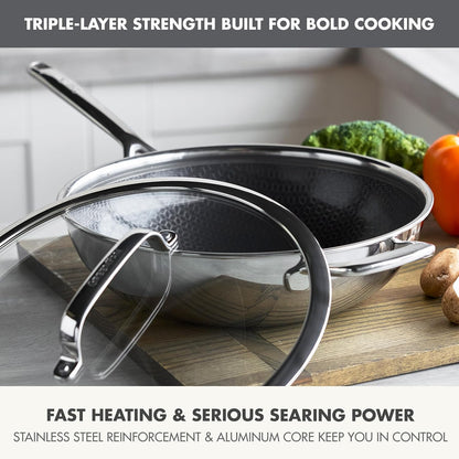 Spectra 12" Wok Pan with Lid, Hybrid Tri-Ply Stainless Steel, Pfas-Free Ceramic Nonstick Textured Cooking Surface, Induction Cookware, Diswasher Safe, Oven & Broiler Temp to 850˚F3