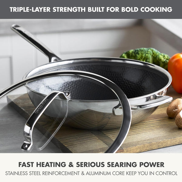 Spectra 12" Wok Pan with Lid, Hybrid Tri-Ply Stainless Steel, Pfas-Free Ceramic Nonstick Textured Cooking Surface, Induction Cookware, Diswasher Safe, Oven & Broiler Temp to 850˚F3