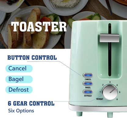 Toaster 2 Slices, Toasters Wide Slot, Bread Toaster with Cancel, Bagel, Defrost Function, Bagel Toasters with Removable Tray & 6 Temperature Settings, Green2